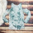 $5 SALE! Teal Tye Dye Open Shoulder Long Sleeve Top Blue Size M Photo 4