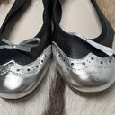 Vera Pelle  made in Italy silver black leather Oxford toe flats sz 37 / 7 Photo 4