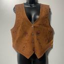 Agapo Rust Orange Tan Leather Suede Vest Floral Embroidery Stitch Size Medium Photo 0