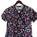 Cherokee  Women Scrub Top XS Black Geometric Medical Uniform Nurse Workwear Photo 3