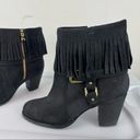 Lauren Ralph Lauren Mara Black Oiled Suede Fringe Heel Booties Sz 8 Photo 5