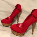 Bebe  Stiletto High Heels Kahilia Ruby Red Size 8 Platform Cork Bow Formal Photo 5