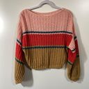 Billabong Open Knit Sweater size small Colorblock Red Pink Brown Photo 1