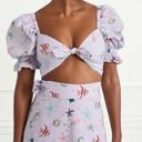 Hill House Sz S The Isabella Crop Top Bow Smocked Back Puff Sleeves Back Zip NEW Photo 2