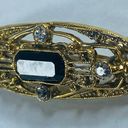 Onyx Art Deco Pin Brooch Gold Tone Faux Black  Clear Rhinestone Vintage Jewelry Photo 13