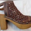 sbicca Outlast Brown Caged Genuine Leather Wood Open Toe Clogs Size 40 US 9 Photo 3