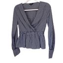 EXPRESS  blouse faux wrap smocked waist long sleeve medium pin stripe tailored Photo 4