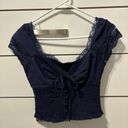 fab'rik  Navy Blue Lace Button Front Blouse Photo 1