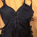 One Piece NWT Bikini  Lace Up Plunge Sides Open Low Back Bust Padded Tong V Deep Neck Backless Swimsuit Beach Summer Sexy rave goth corset cutouts sides Y2K Whimsgoth Whimsical Rave Goth Photo 2