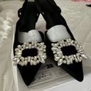 Women Metallic Rhinestone Decor Point Toe Heeled Slingback Pumps Multiple Size 7 Photo 1