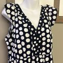 Loft  Navy White Polka Dot V-Neck Ruffled Flowy MIDI Dress- Medium Photo 3