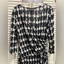 Black Label Black White Abstract 3/4 Sleeve V Wrap Dress Size 14 Side Tie Photo 1