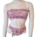 Romwe  Pink & Black Leopard Print Ruffle Strapless Bikini Swimsuit (S) Photo 0