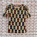 Laurence Kazar Vintage  art deco bead sequin silk blouse gold chain pattern Photo 0