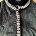 Jones New York  Black Faux Suede Coat Faux Fur Trim Lining, Size S Photo 4