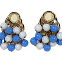 Vintage Blue  and White Beaded Earrings, Clipon Tiered Jewelry Photo 0