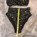 Tempt Me  Women's Medium Black with Gold Stars Halter Neck Bikini Swimsuit Photo 9