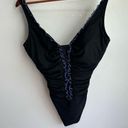 Gottex  BLACK BLUE CENTER SHIRRED MESH RUCHED BATHING SUIT SWIMSUIT SZ - 12 Photo 0