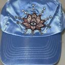 Handmade Blue Periwinkle Satin Lotus Flower Evil Eye Moon Patch Gem Studded Baseball Cap Trucker Hat 🪷✨ Photo 0