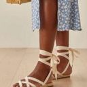 Reformation  | Liv Espadrille Lace Tie Up Sandals in Natural Beige in Box Photo 0