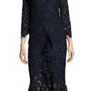 Alexis  Nadege Navy Crochet Lace 3/4-Sleeve V-Neck Midi Mermaid Dress Small Party Photo 2