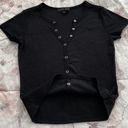 Buttons Faded Rose Black Ribbed Henley Faux Snap  Up Front V-neck Cropped Top, size L Photo 6