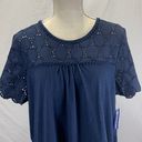 North Crest  Scoop Neck Eyelet Navy Blue Blouse Top Size XL NWT Photo 1