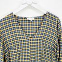 Treasure & Bond  Deep V-neck Blouse Plaid Yellow Navy Size Small S NWT Photo 3