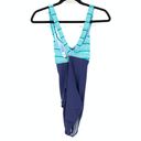 Nike  Women's Size Medium One Piece Cross Racerback Swimsuit Blue Striped Top Photo 1