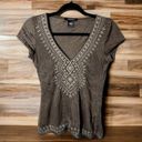 Arden B . - Khaki Green Tee with White Embellished Stitching - Sz. XS Photo 0