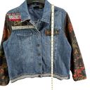 Sara Studio Jean Jacket Womens XL Blue Multi Floral Sleeves Studded Art Boho Y2K Photo 6