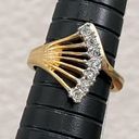 Vintage 18K HGE Gold plated Clear Stone Fan Ring Size 7 Photo 6