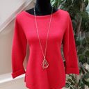 Tahari  Women Red Fleece Viscose Back Zip Round Neck Long Sleeve Sweater Medium Photo 8