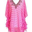 Yumi Kim NWT  Maze Cover Up Jeweled Beaded Cinched Kaftan Hot Pink Sheer Size M/L Photo 0