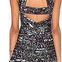 Parker Zulma Mini Dress Confetti Pattern AOP Mesh Cut Out Halter Red Black sz L Photo 1