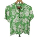 Caribbean Joe  90s Vintage Lime Green Tropical Floral Button Down Top Photo 0