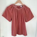 Old Navy  M Pink Velvet Short Sleeve Top Career Holiday Shirred Crew Neck Photo 2