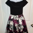 Betsy and Adam  Formal Dress Off the Shoulder Fit and Flare Black Burgundy 2 Photo 3