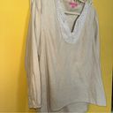 Isaac Mizrahi  NY Size Large Linen Blend Beaded Neck Beach Comfy Tunic Blouse Photo 4