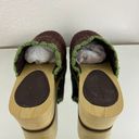 Airwalk Vintage Y2K Fall Brown Green Knit Cottage Wood Heeled Chunky Clog Mules Photo 4