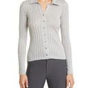 Vince  Rib Cotton Knit Button-Up Top in Quartz Photo 0