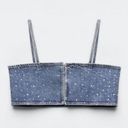 ZARA  Blue Denim Rhinestone Embellished Crop Top Photo 5