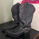 Vintage Leather Cowboy Boots Black Size 8 Photo 0