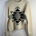 a.n.a  Crewneck Pullover Quilt Tribal Pattern Sweater Long Sleeve Cream Size M Photo 2