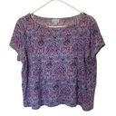 J.Jill  Purple Linen Paisley Scoop Neck Top Size L Petite Photo 0