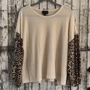 Discreet Cream waffle knit with cheetah sleeves top Photo 1