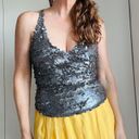 DKNY Y2K  Sik Sequin Tank Top Silver Size Small Disco Party Night out Metallic Photo 7