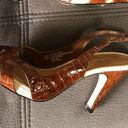 Isaac Mizrahi  Shiny Burnt Orange/Brown Heels Photo 4