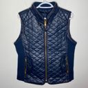 FATE. navy faux leather quilted zippered vest with pockets size L Photo 41