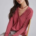 Pilcro Anthropologie Henley V-Neck Raw Hem Cotton Long Sleeve Swing Top Red Photo 0